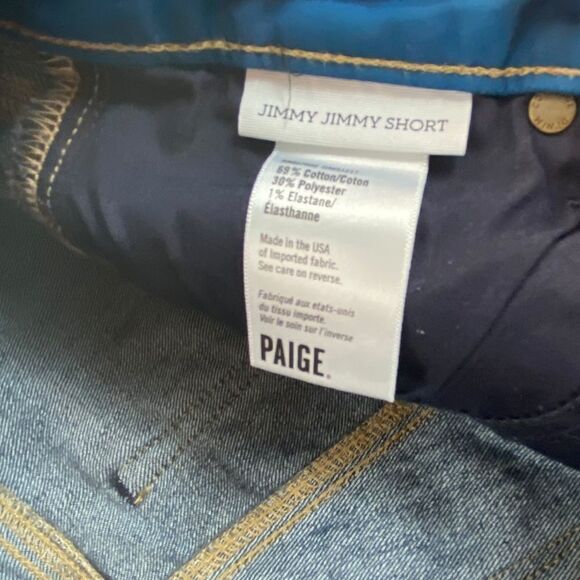 PAIGE Jimmy Jimmy Wm’s Sz 25 Dark Wash Whisking Distressed Cuffed Denim Shorts - Picture 3 of 3